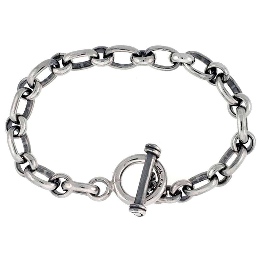 Sterling Silver Round &amp; Oval Rolo Link Bracelet sizes 8, 8.5 &amp; 9 inch