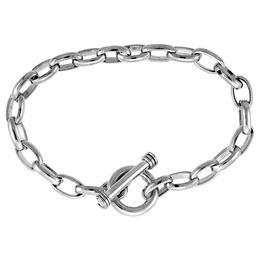 Sterling Silver Oval Rolo Link Bracelet sizes 8, 8.5 & 9 inch