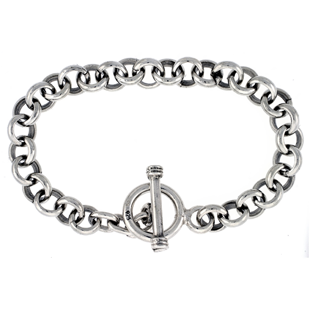 Sterling Silver Round Rolo Link Bracelet sizes 8, 8.5 & 9 inch