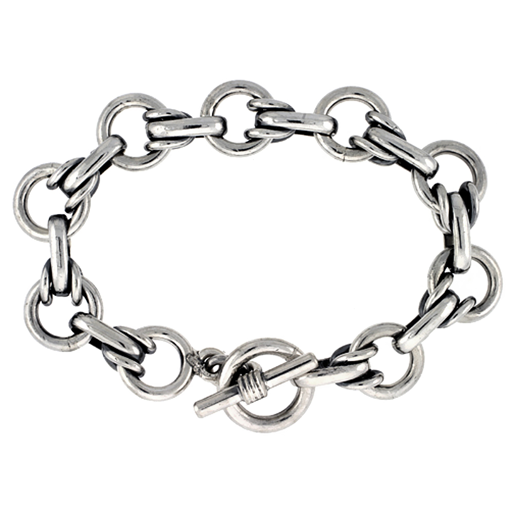 Sterling Silver Large Round Link Bracelet sizes 8, 8.5 &amp; 9 inch