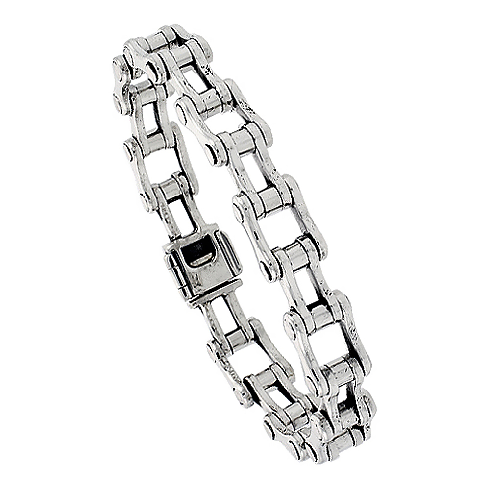 Sterling Silver Bicycle Chain Bracelet Handmade 1/2 inch wide,, sizes 8, 8.5 &amp; 9 inch