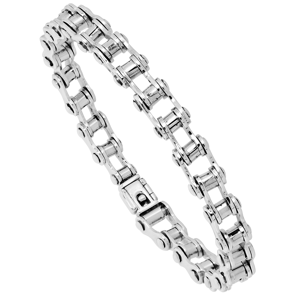 Sterling Silver Bicycle Chain Bracelet Handmade 3/8 inch wide, sizes 8, 8.5 &amp; 9 inch