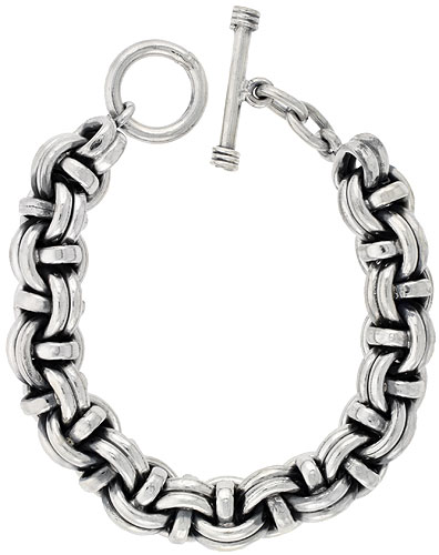 Sterling Silver Garibaldi Link Bracelet Toggle Clasp Handmade 1/2 inch wide, sizes 8, 8.5 & 9 inch 