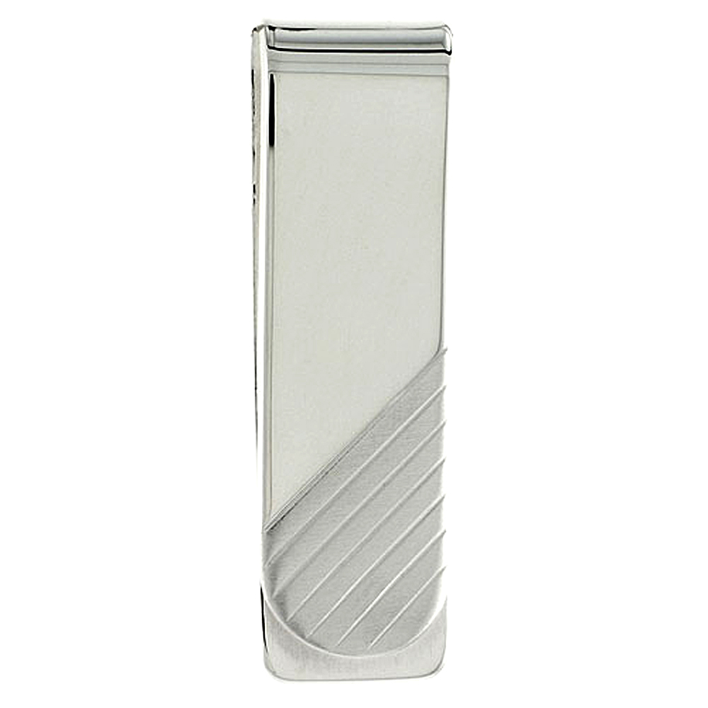 Sterling Silver Money Clip Diagonal Stripes made in Italy, 5/8 X 2 inch