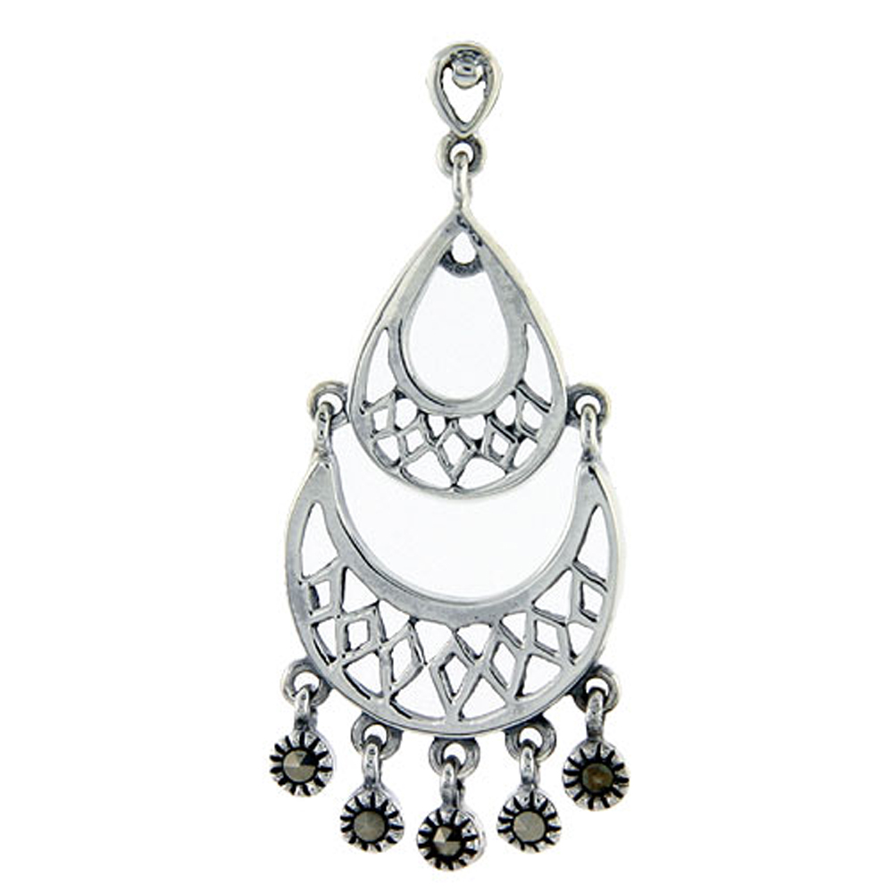 Sterling silver Marcasite chandelier Dangle Drop Earrings 2 Tired with Diamond Filigree1 3/4 inch long