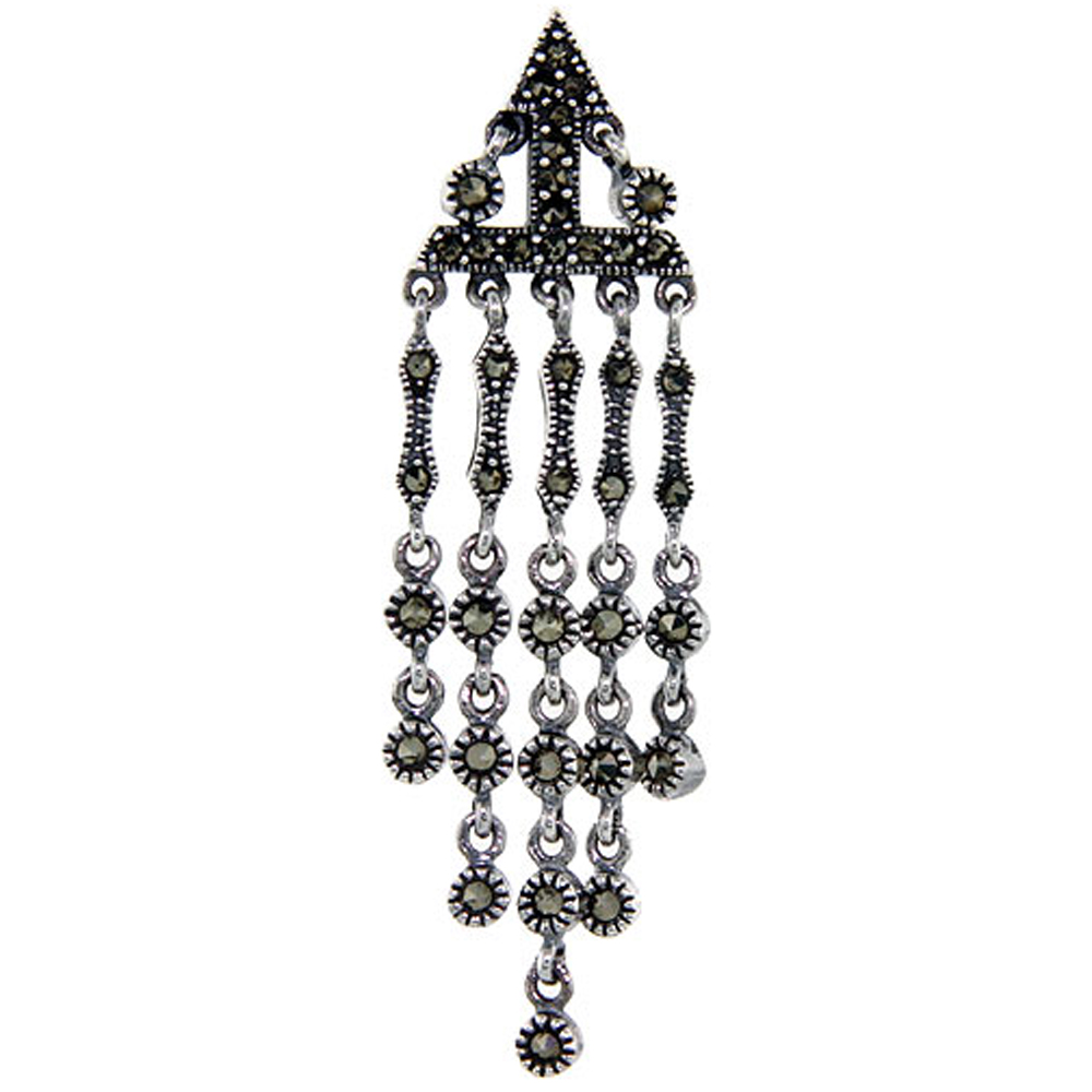 Sterling silver Marcasite chandelier Dangle Drop Earrings Art Deco Sagittarius Symbol 2 1/4 inch long