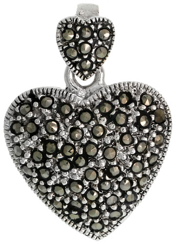 Sterling Silver Marcasite Heart Pendant, 1 3/16&quot; (30 mm) tall