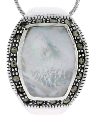 Marcasite Pendant in Sterling Silver, w/ Mother of Pearl, 15/16&quot; (24 mm) tall