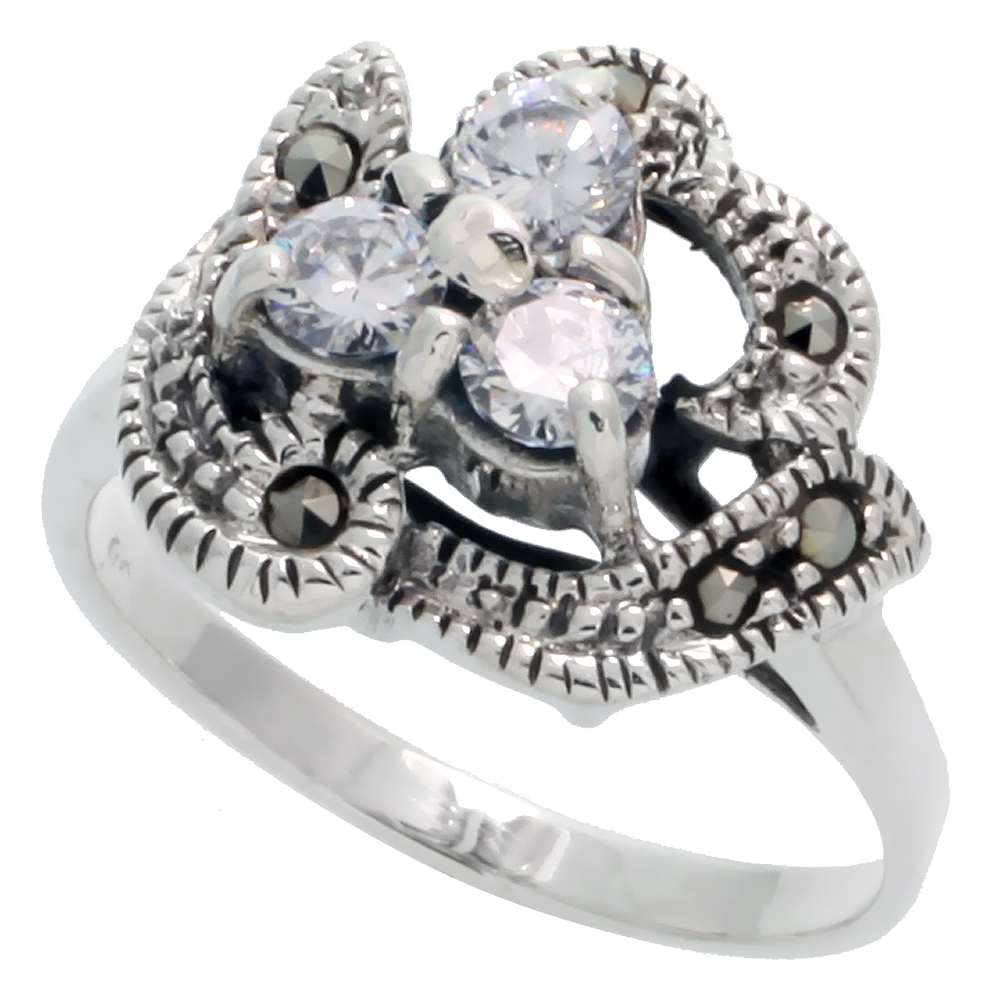 Sterling Silver Marcasite Freeform Ring, w/ Brilliant Cut CZ Stones, 11/16&quot; (17 mm) wide