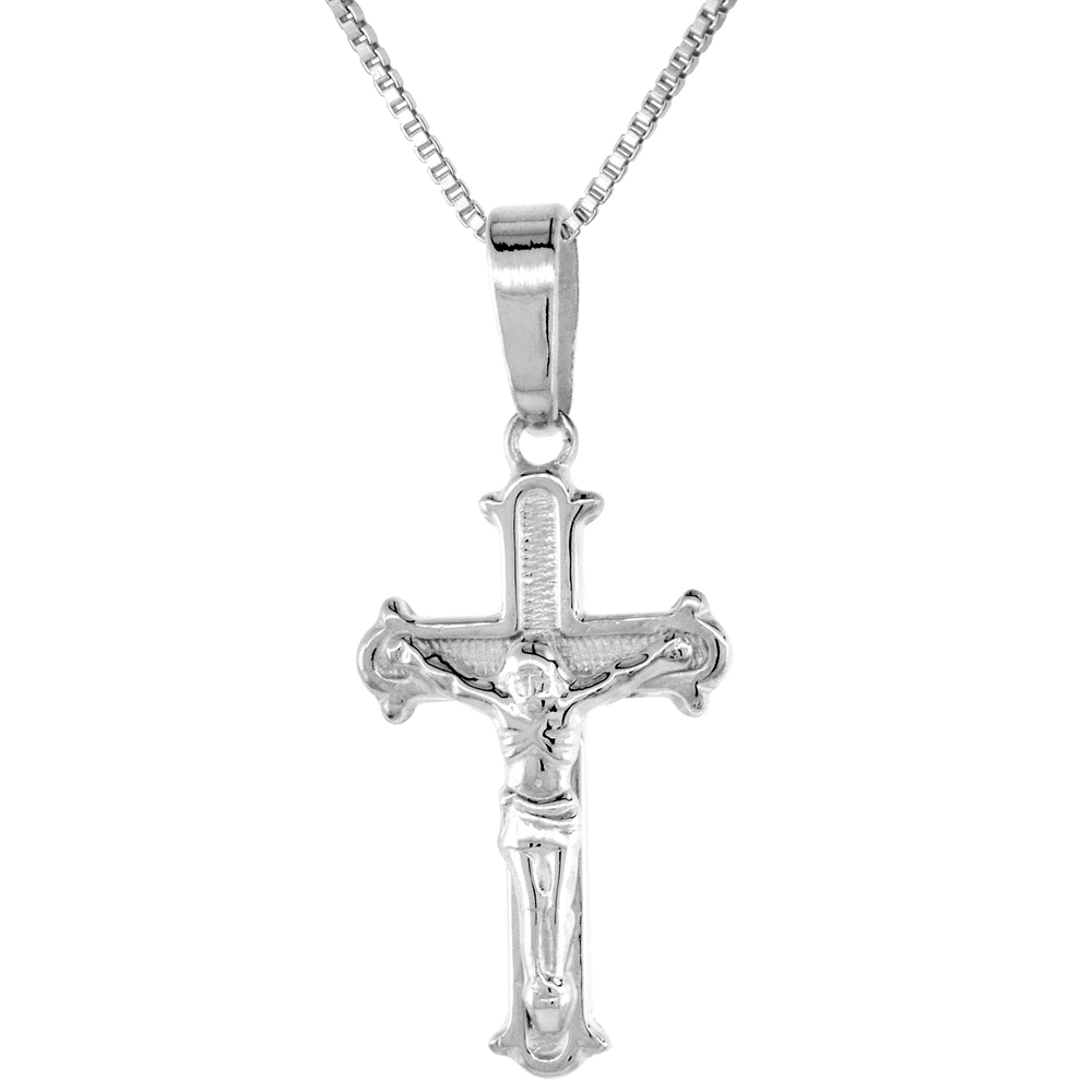 7/8 inch Sterling Silver Small Crucifix Pendant for Women and Men Solid Back Flawless High Polished Finish