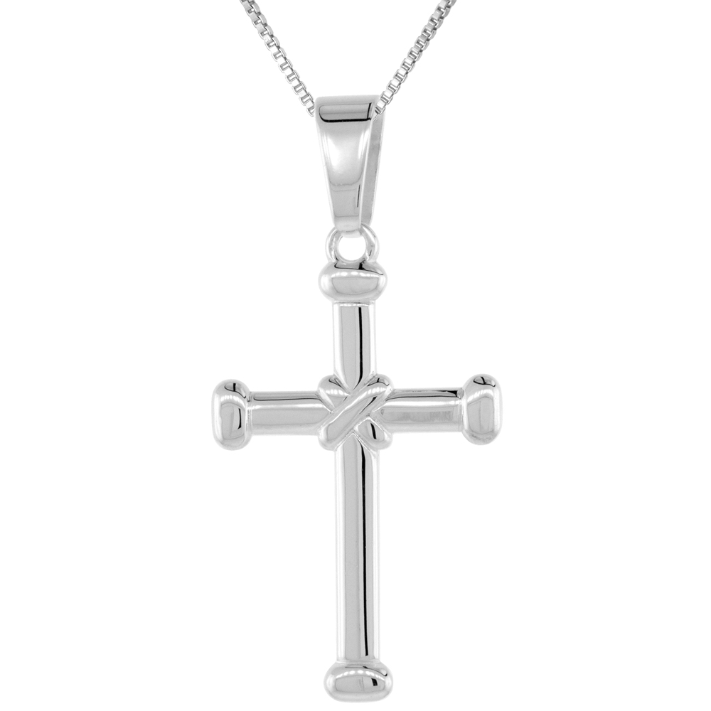 1 1/4 inch Sterling Silver Rope Cross Pendant for Men and Women Solid Back Flawless High Polished Finish