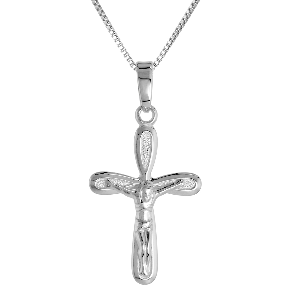 1 inch Sterling Silver Small Everlasting Cross Crucifix Necklace for Women and Men Solid Back Flawless High Polished Finish 0.8mm Box_Chain