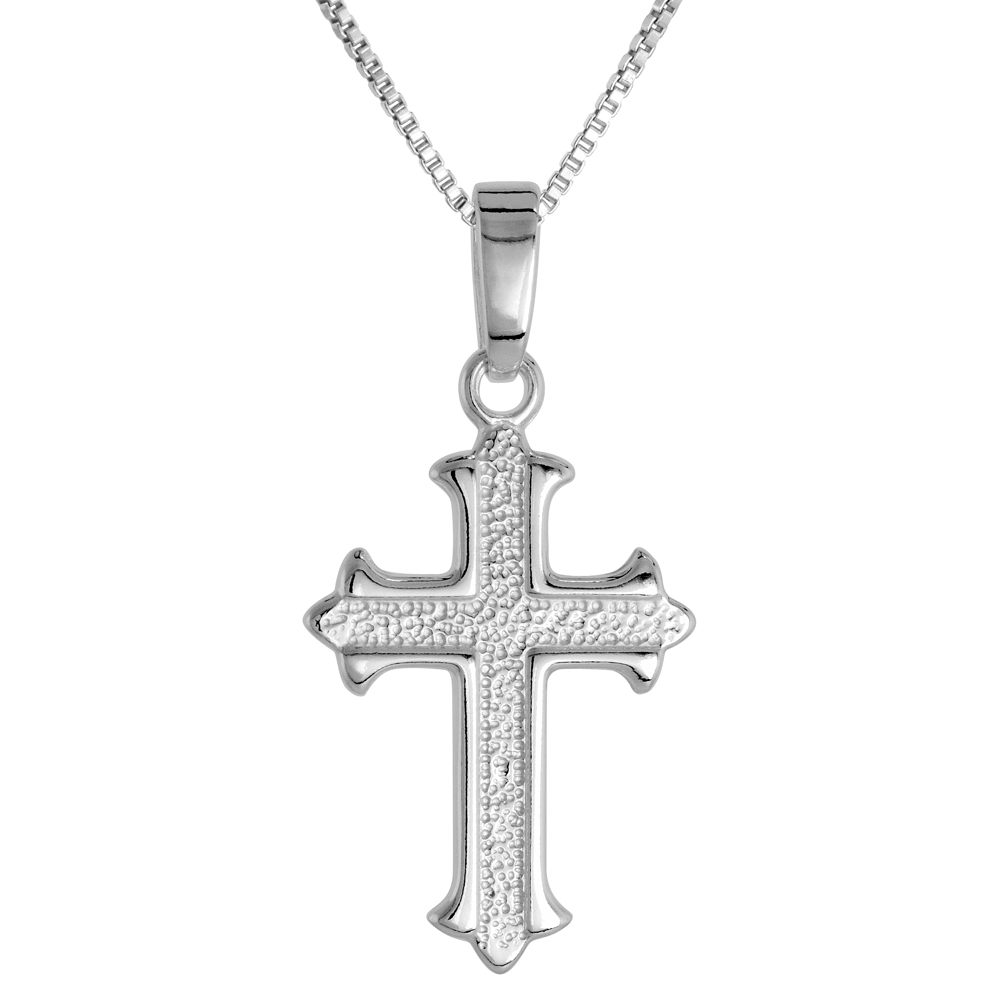 7/8 inch Sterling Silver Small Cross Fleury Necklace for Women and Men Voided Solid Back Flawless High Polished Finish 0.8mm Box_Chain