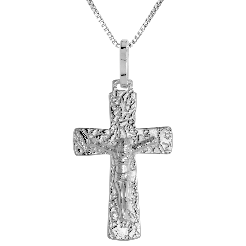 1 1/4 inch Sterling Silver Crucifix Pendant for Men and Women for Men Nugget Finish Solid Back