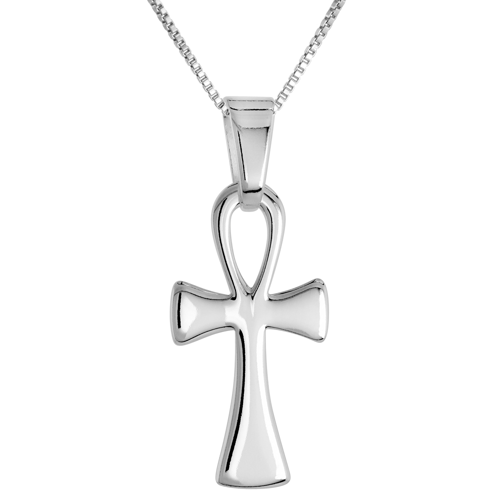 1 1/8 inch Sterling Silver Small Ankh Pendant for Men and Women Plain Solid Back Flawless High Polished Finish 9/16 inch