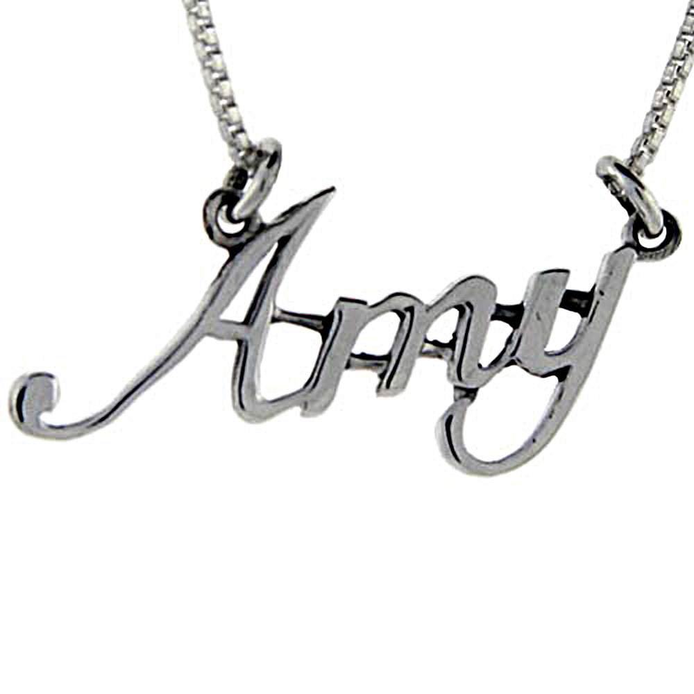Sterling Silver AMY Name Necklace 3/8 inch, 17 inches long