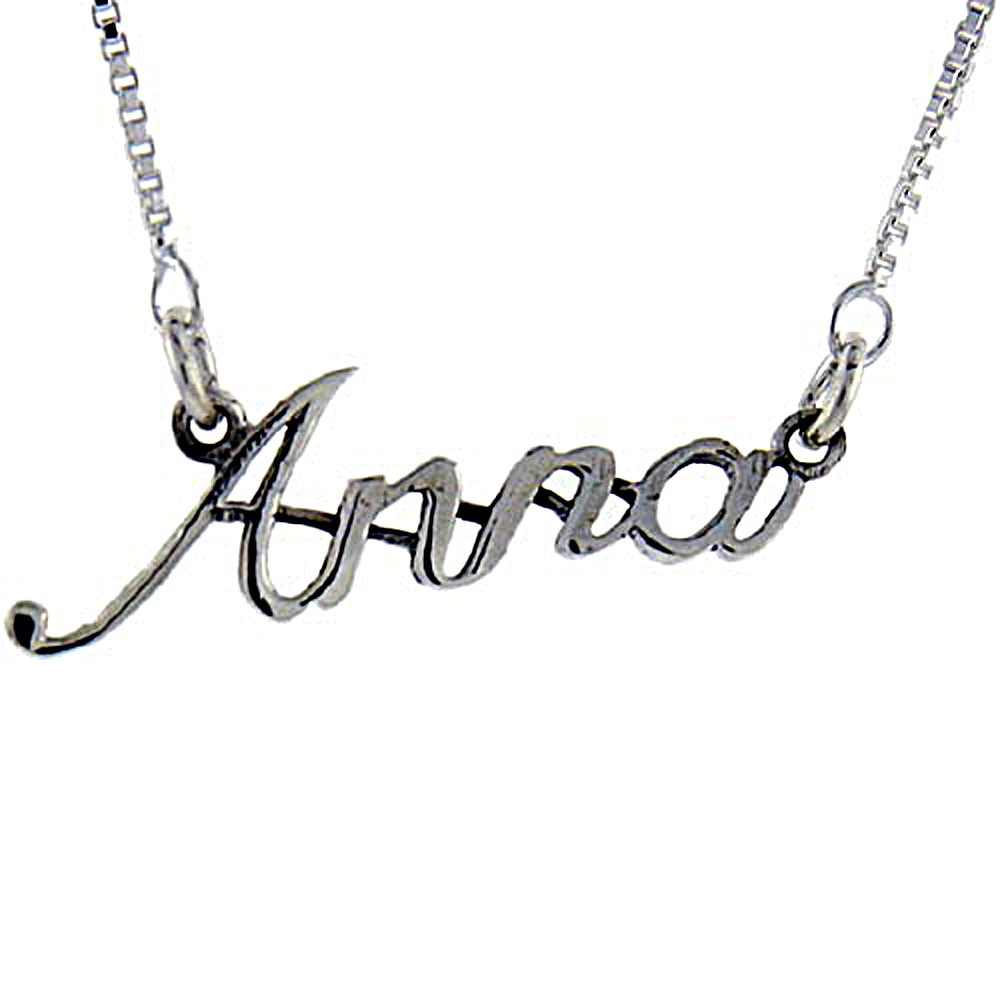 Sterling Silver Name Necklace Anna 3/8 Inch, 17 Inches Long