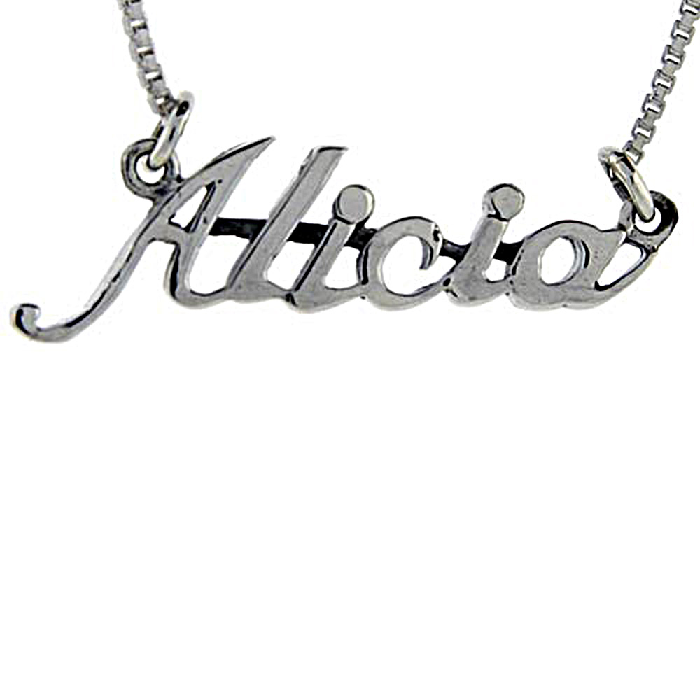 Sterling Silver Name Necklace Alicia 3/8 Inch, 17 Inches Long