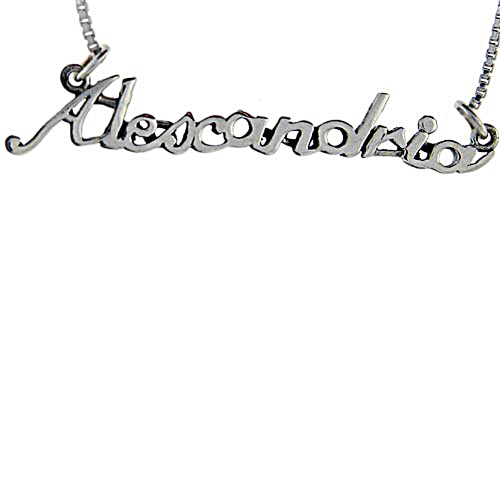 Sterling Silver Name Necklace Alexandria 3/8 Inch, 17 Inches Long