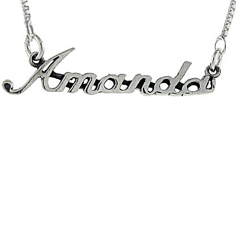 Sterling Silver Name Necklace Amanda 3/8 Inch, 17 Inches Long
