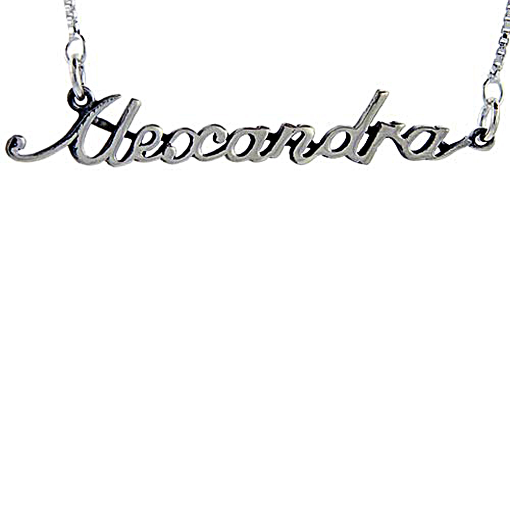 Sterling Silver Name Necklace Alexandra 3/8 Inch, 17 Inches Long