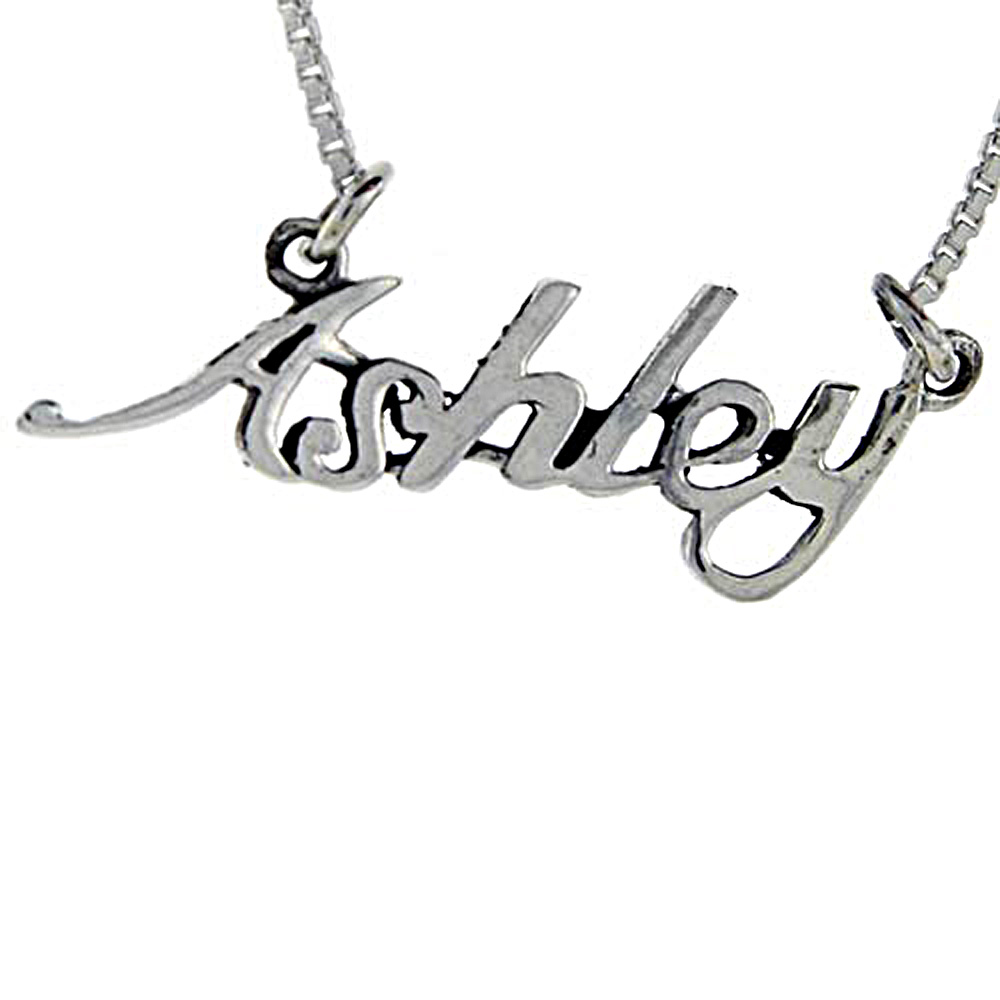 Sterling Silver Name Necklace Ashley 3/8 Inch, 17 Inches Long