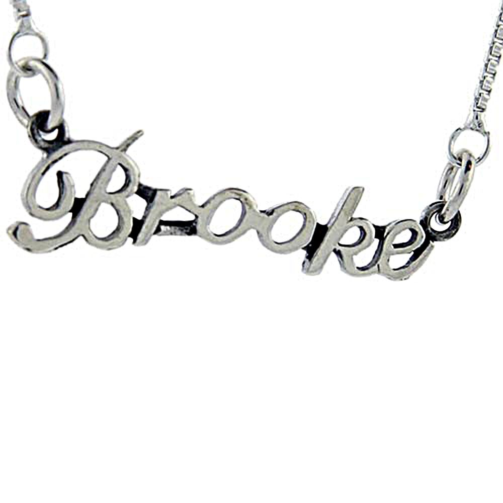 Sterling Silver Name Necklace Brooke 3/8 Inch, 17 Inches Long