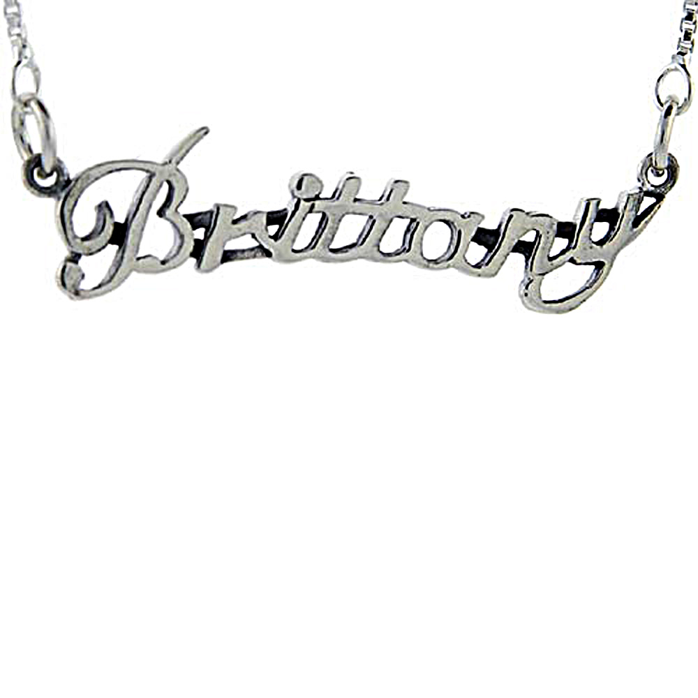 Sterling Silver Name Necklace Brittany 3/8 Inch, 17 Inches Long