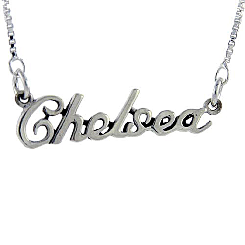 Sterling Silver Name Necklace Chelsea 3/8 Inch, 17 Inches Long