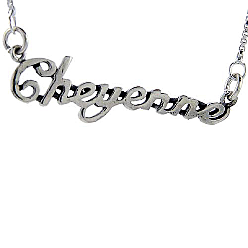 Sterling Silver Name Necklace Cheyenne 3/8 Inch, 17 Inches Long