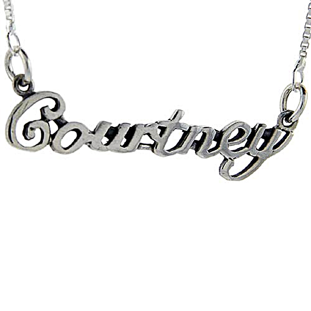 Sterling Silver Name Necklace Courtney 3/8 Inch, 17 Inches Long