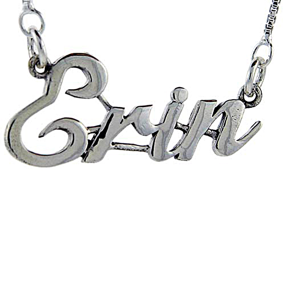 Sterling Silver Name Necklace Erin 3/8 Inch, 17 Inches Long