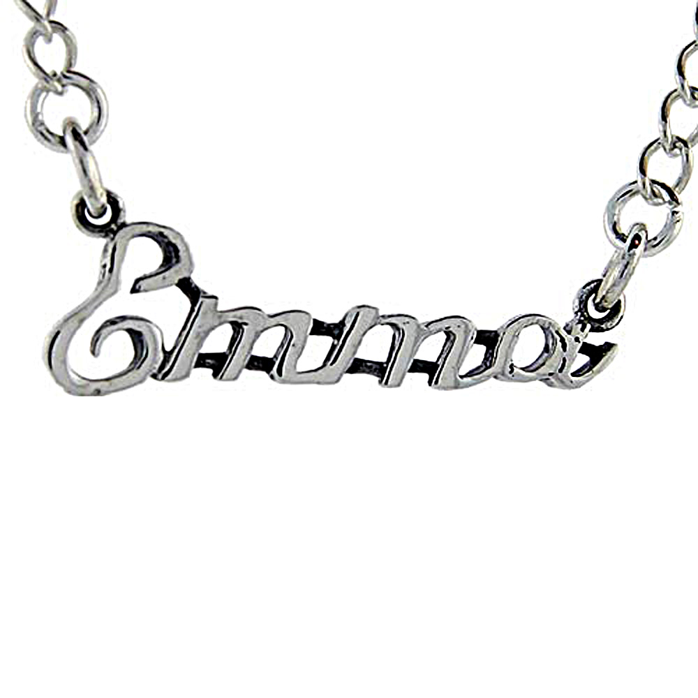 Sterling Silver Name Necklace Emma 3/8 Inch, 17 Inches Long