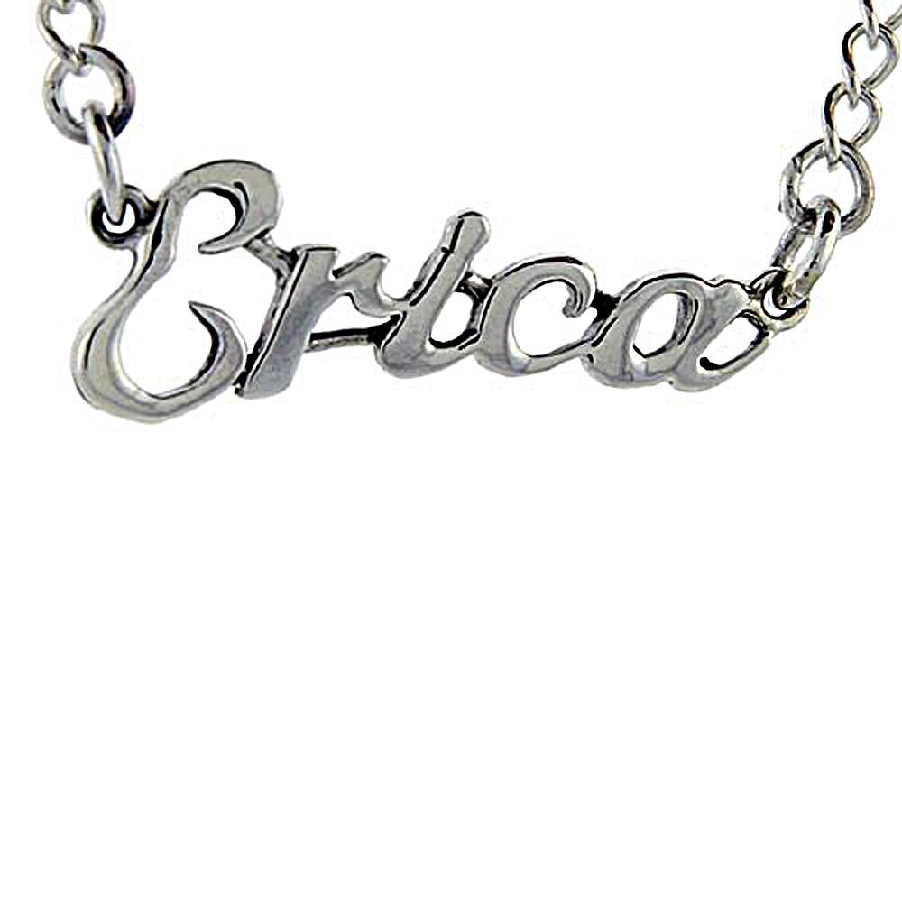 Sterling Silver Name Necklace Erica 3/8 Inch, 17 Inches Long