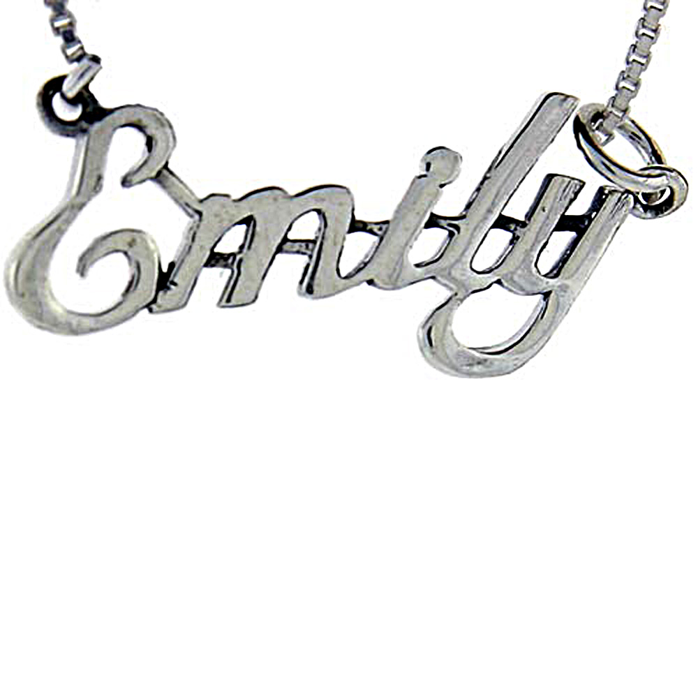 Sterling Silver Name Necklace Emily 3/8 Inch, 17 Inches Long