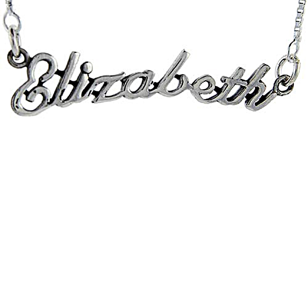 Sterling Silver Name Necklace Elizabeth 3/8 Inch, 17 Inches Long