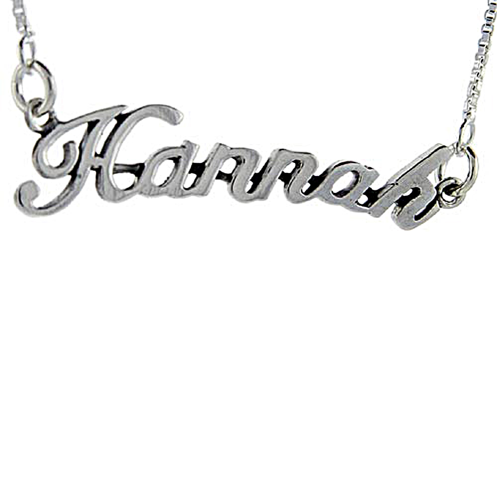 Sterling Silver Name Necklace Hannah 3/8 Inch, 17 Inches Long