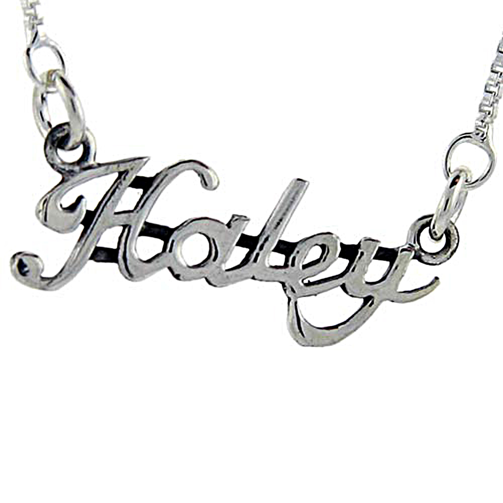 Sterling Silver Name Necklace Haley 3/8 Inch, 17 Inches Long