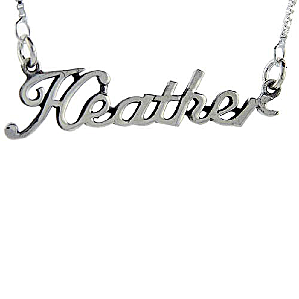 Sterling Silver Name Necklace Heather 3/8 Inch, 17 Inches Long