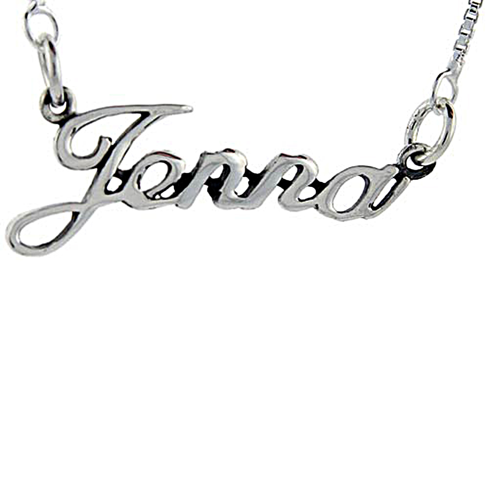 Sterling Silver Name Necklace Jenna 3/8 Inch, 17 Inches Long