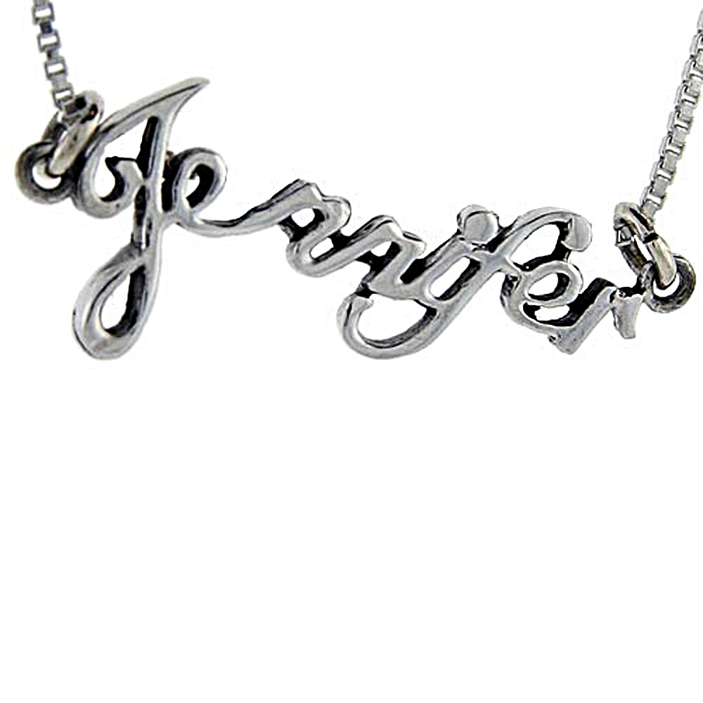 Sterling Silver Name Necklace Jennifer 3/8 Inch, 17 Inches Long