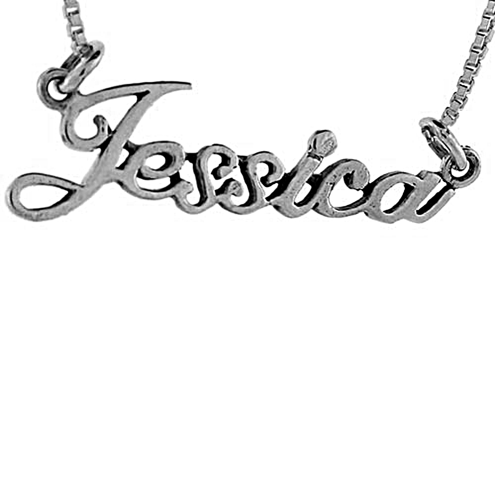 Sterling Silver Name Necklace Jessica 3/8 Inch, 17 Inches Long