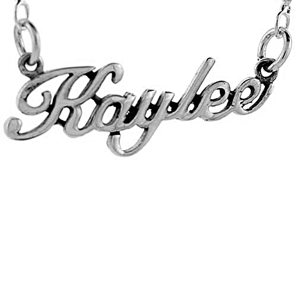 Sterling Silver Name Necklace Kaylee 3/8 Inch, 17 Inches Long