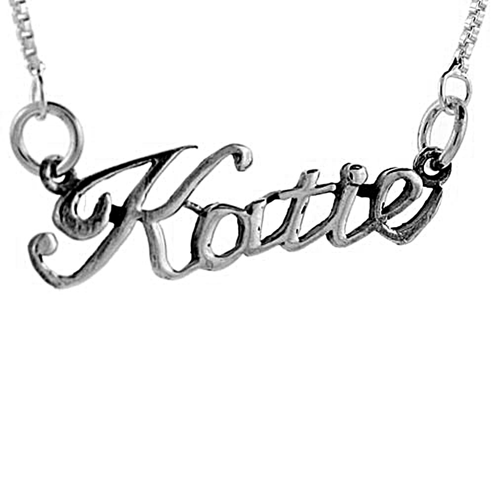 Sterling Silver Name Necklace Katie 3/8 Inch, 17 Inches Long