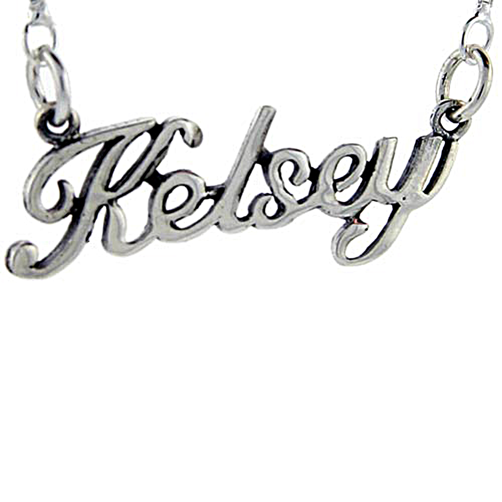 Sterling Silver Name Necklace Kelsey 3/8 Inch, 17 Inches Long
