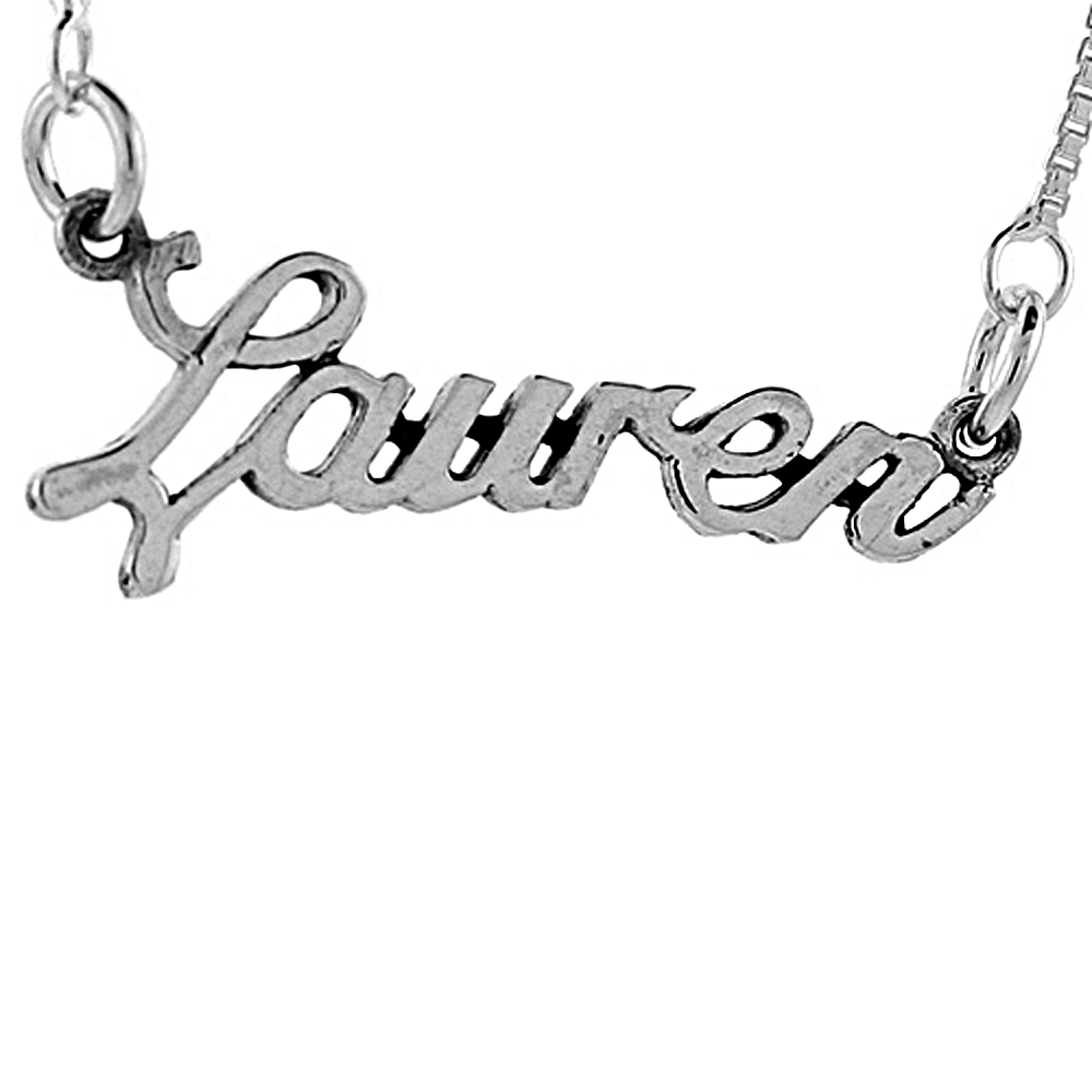 Sterling Silver Name Necklace Lauren 3/8 Inch, 17 Inches Long