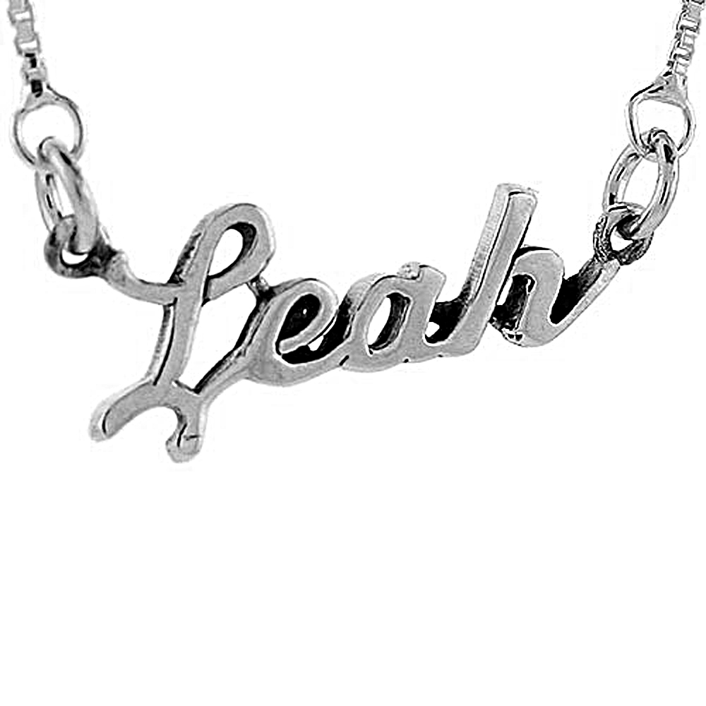 Sterling Silver Name Necklace Leah 3/8 Inch, 17 Inches Long