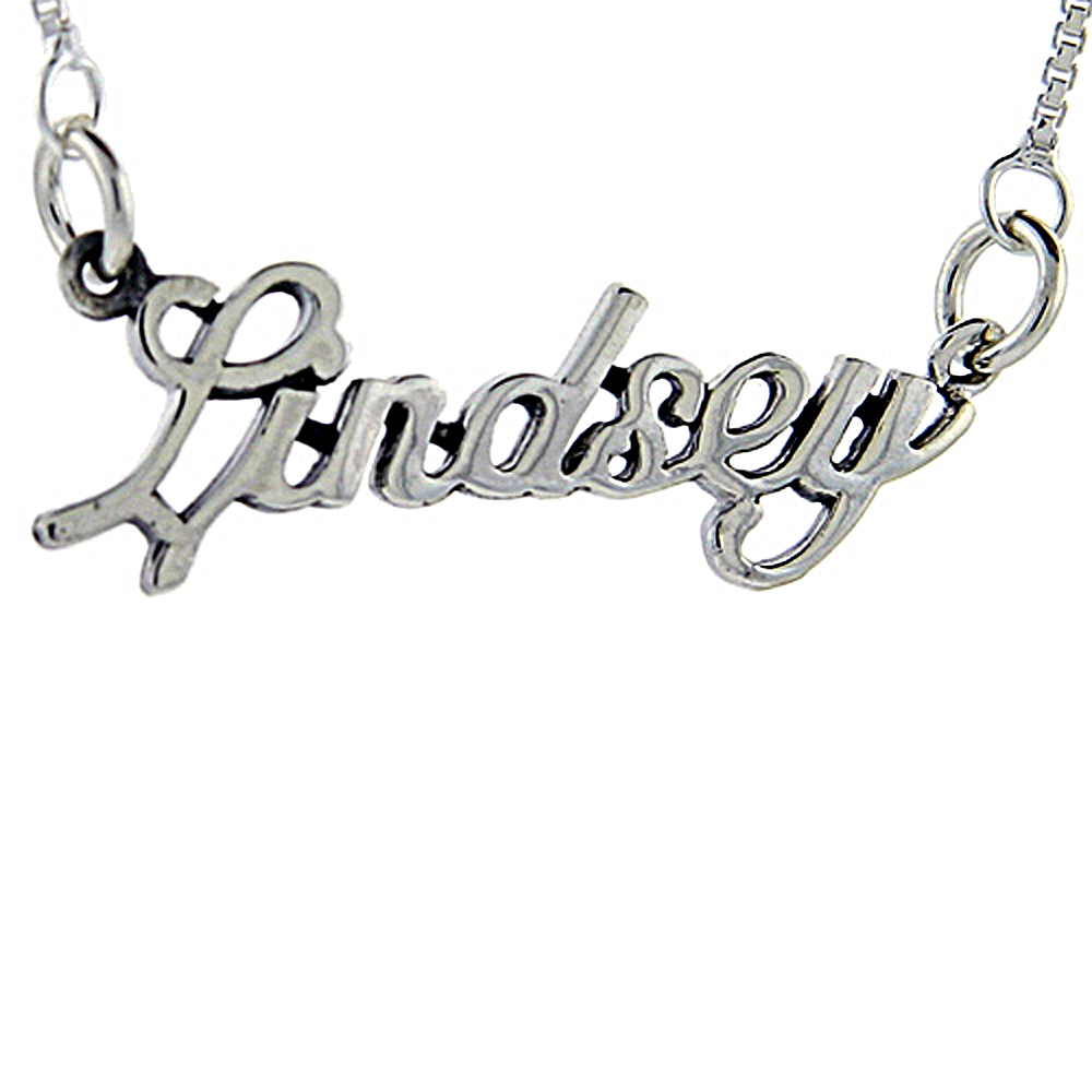 Sterling Silver Name Necklace Lindsey 3/8 Inch, 17 Inches Long