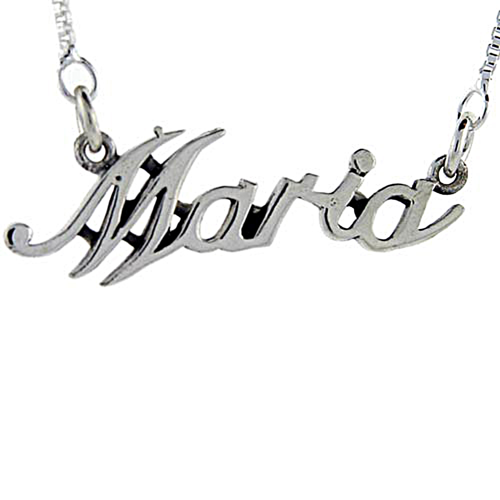Sterling Silver Name Necklace Maria 3/8 Inch, 17 Inches Long