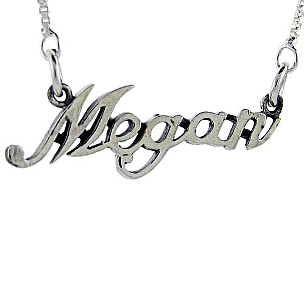 Sterling Silver Name Necklace Megan 3/8 Inch, 17 Inches Long